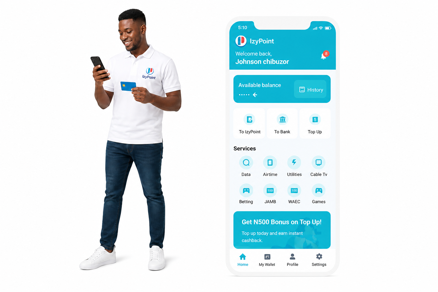 IzyPoint customer using the mobile app and payment card